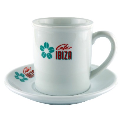 Bild von Kaffee/Tee-Tasse "Cafés Ibiza" aus weißer Keramik (200 ml)