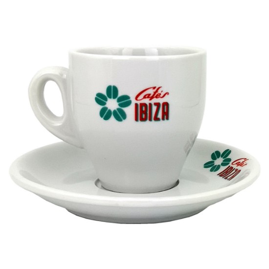 Bild von Milchkaffee Tasse "Cafés Ibiza" aus weißer Keramik (120 ml)