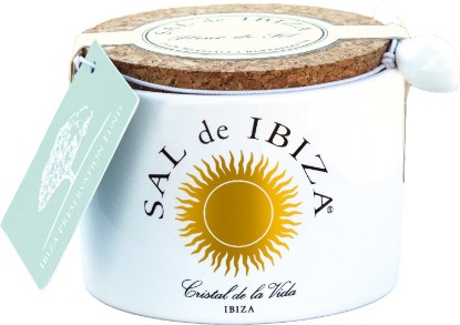 Bild von Fleur de Sel Isla Blanca im Keramiktöpfchen mit Löffel - Sal de Ibiza